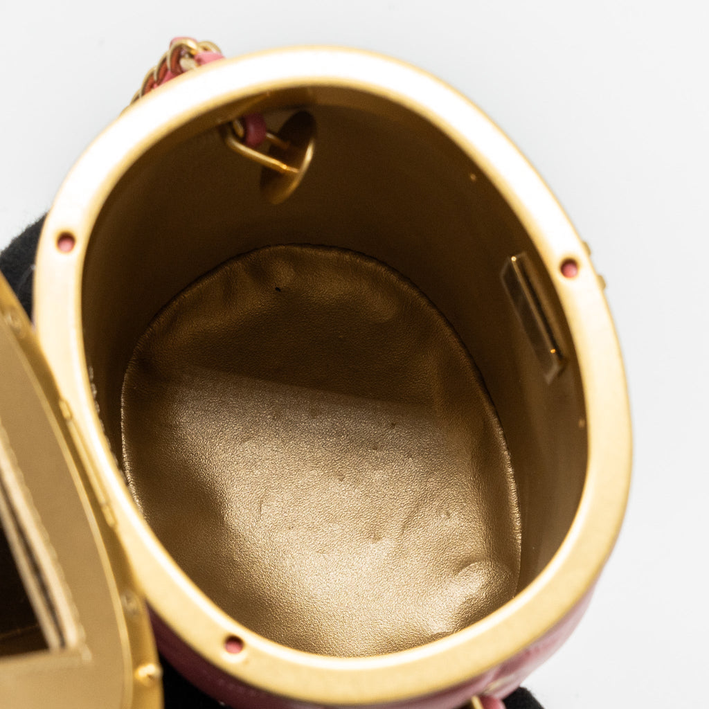 CHANEL ROUND VANITY CASE WITH CHAIN LAMBSKIN PINK GHW(MICROCHIP)