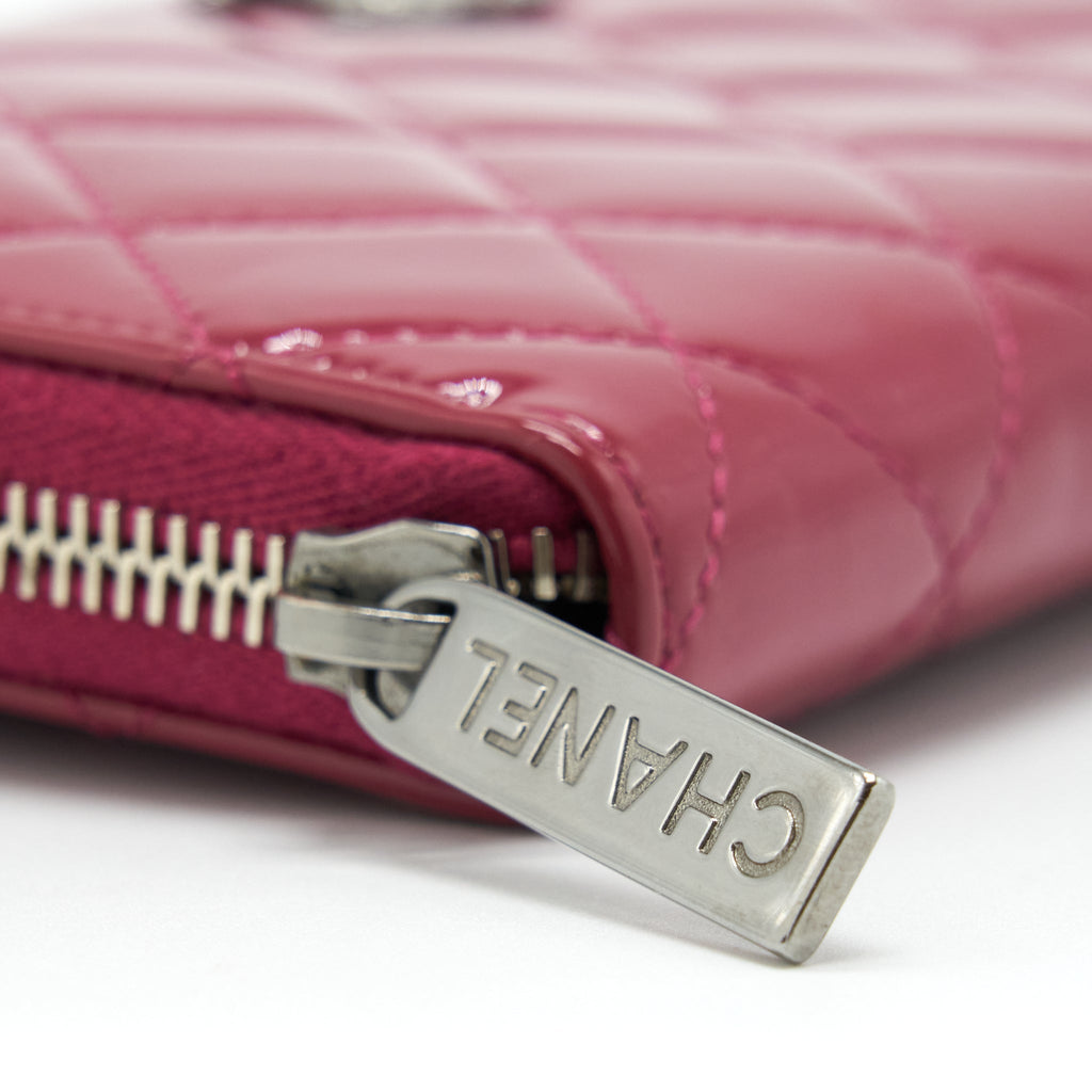 CHANEL LONG ZIP WALLET PATENT FUCHSIA SHW