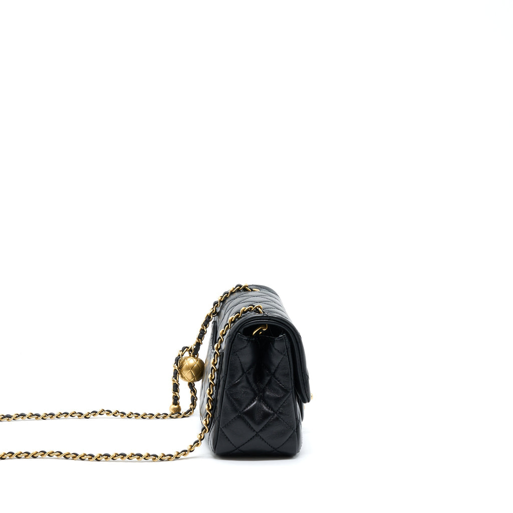 CHANEL PEARL CRUSH MINI SQUARE FLAP BAG LAMBSKIN BLACK GHW (MICROCHIP)