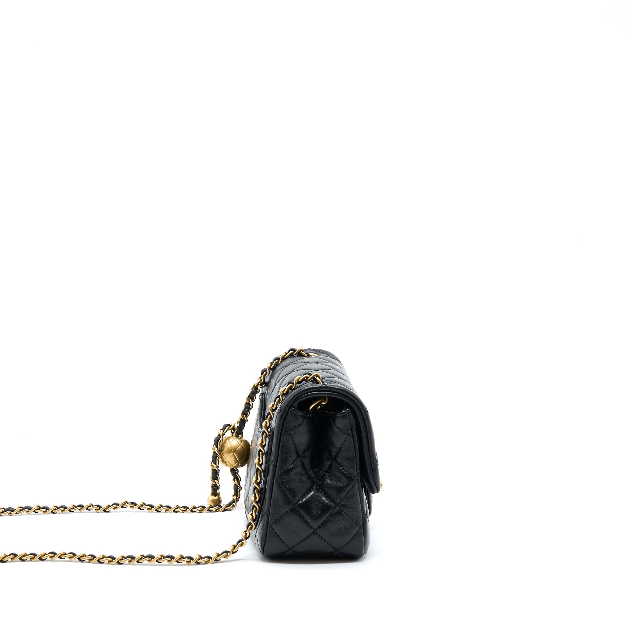CHANEL PEARL CRUSH MINI SQUARE FLAP BAG LAMBSKIN BLACK GHW (MICROCHIP)