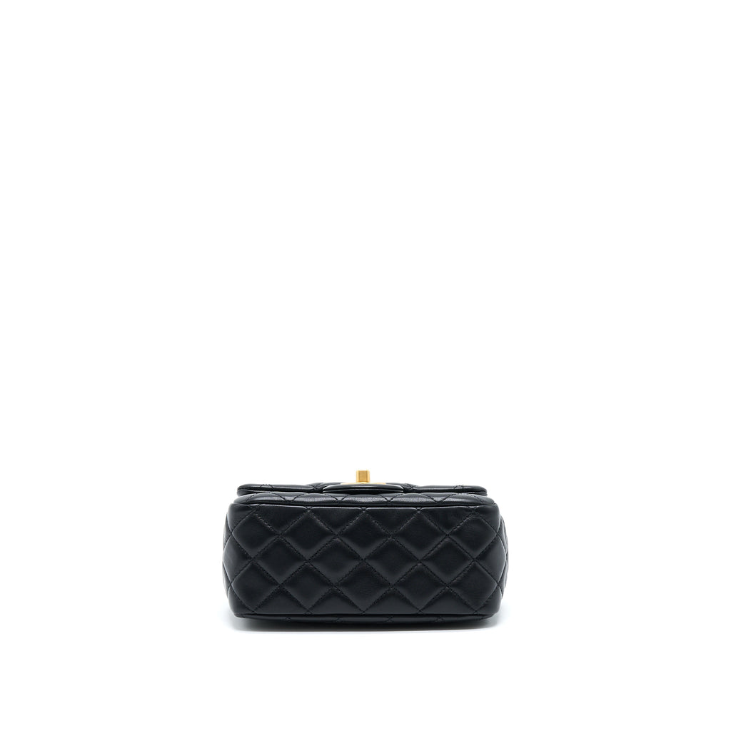 CHANEL PEARL CRUSH MINI SQUARE FLAP BAG LAMBSKIN BLACK GHW (MICROCHIP)