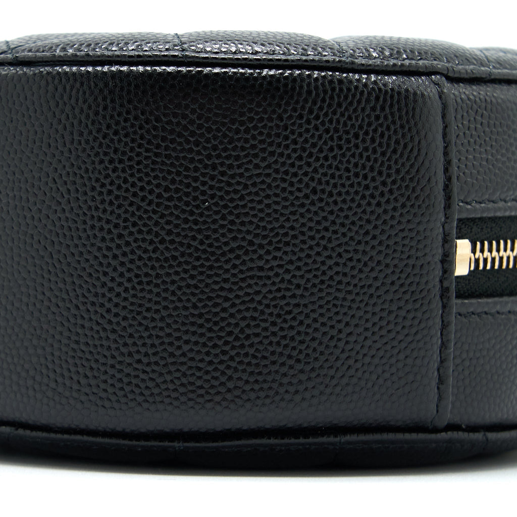 CHANEL CRYSTAL CC LOGO ROUND CLUTCH WITH CHAIN CAVIAR BLACK LGHW