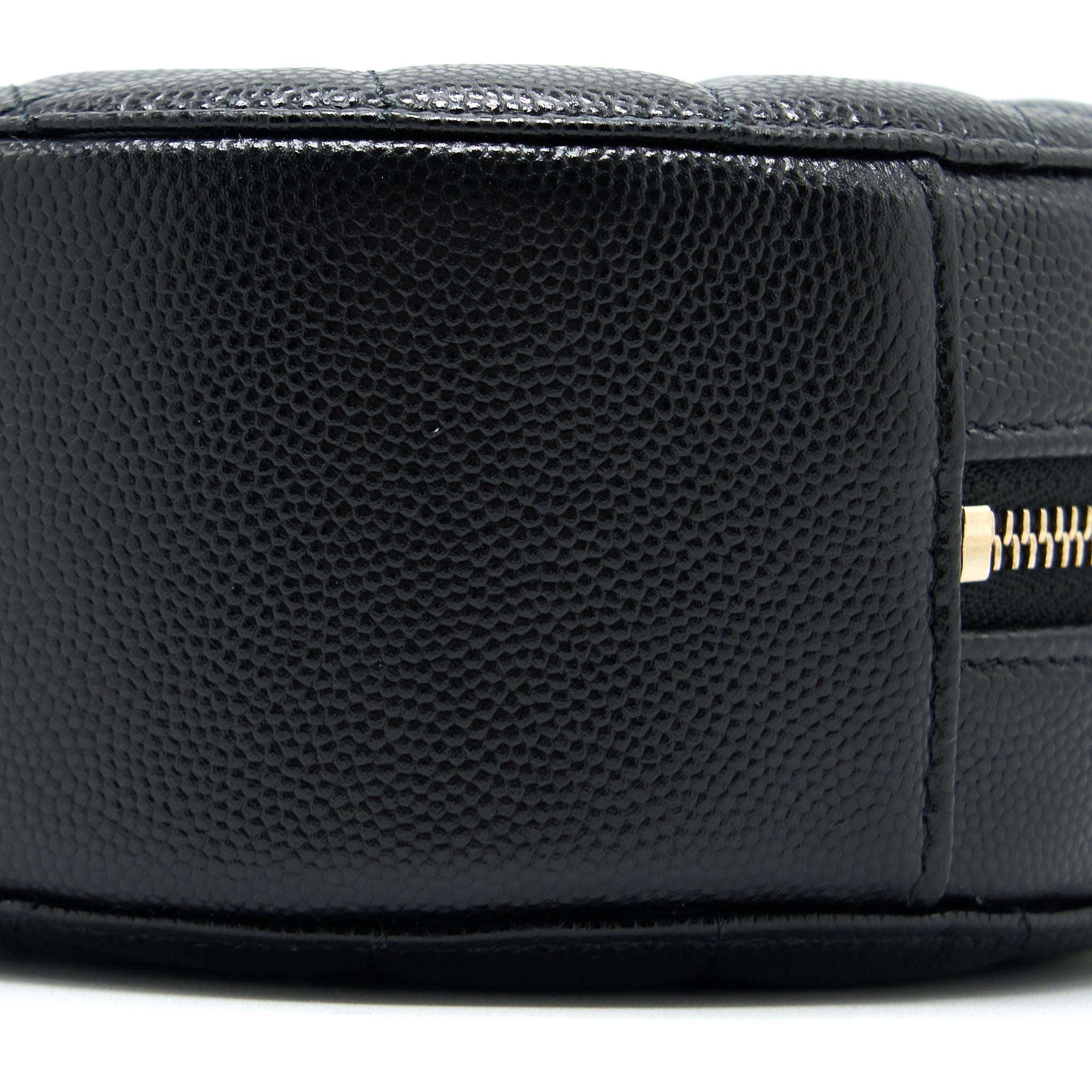CHANEL CRYSTAL CC LOGO ROUND CLUTCH WITH CHAIN CAVIAR BLACK LGHW