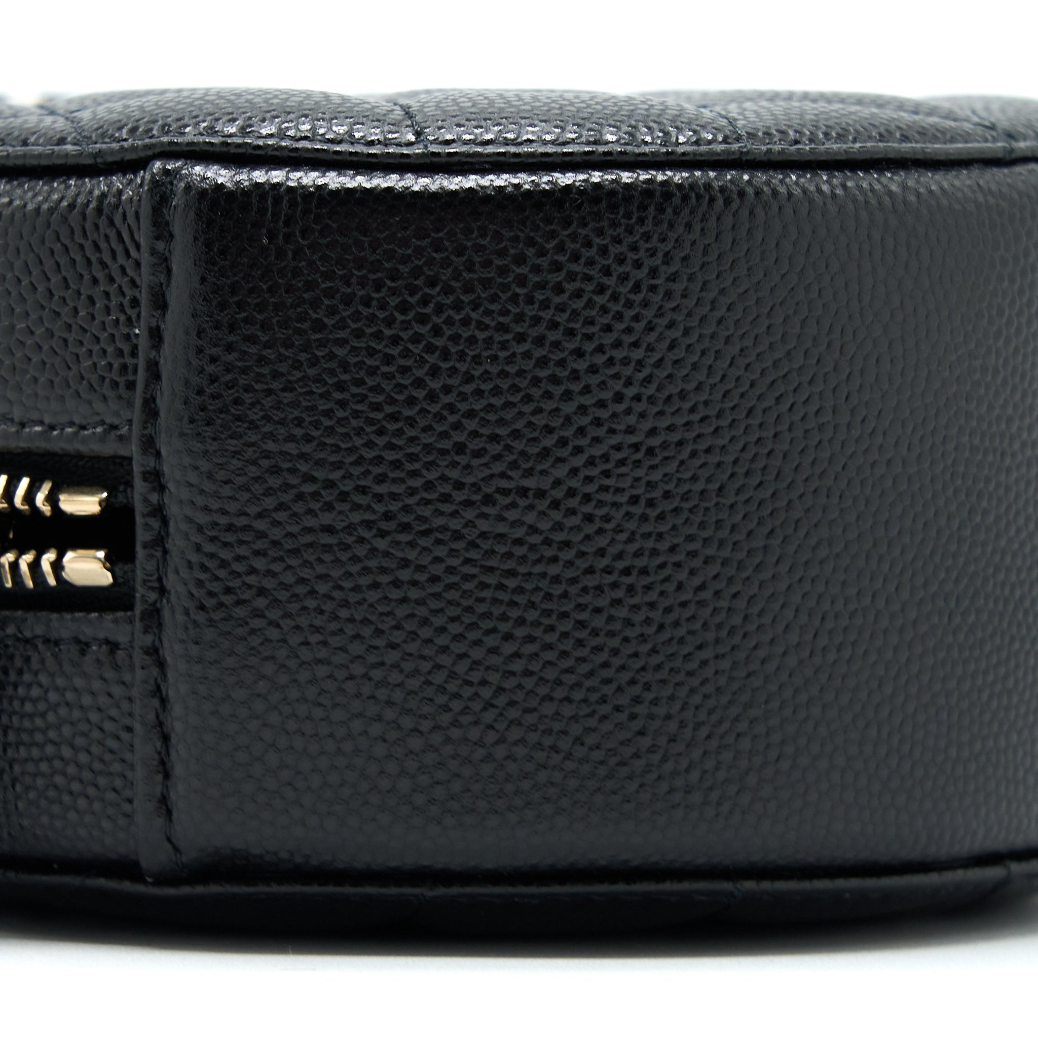 CHANEL CRYSTAL CC LOGO ROUND CLUTCH WITH CHAIN CAVIAR BLACK LGHW