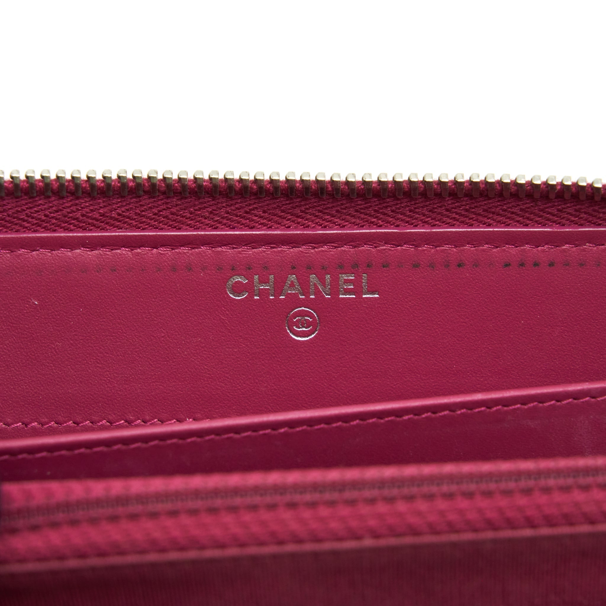CHANEL LONG ZIP WALLET PATENT FUCHSIA SHW