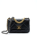 CHANEL SMALL 19 BAG LAMBSKIN BLACK WITH MULTICOLOUR HARDWARE (MICROCHIP)