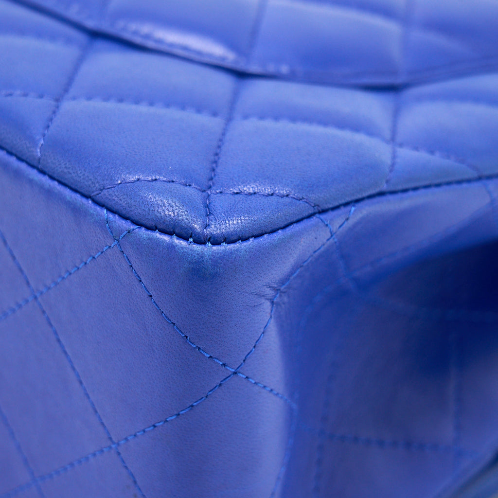 CHANEL JUMBO CLASSIC DOUBLE FLAP BAG LAMBSKIN BLUE BRUSHED GHW