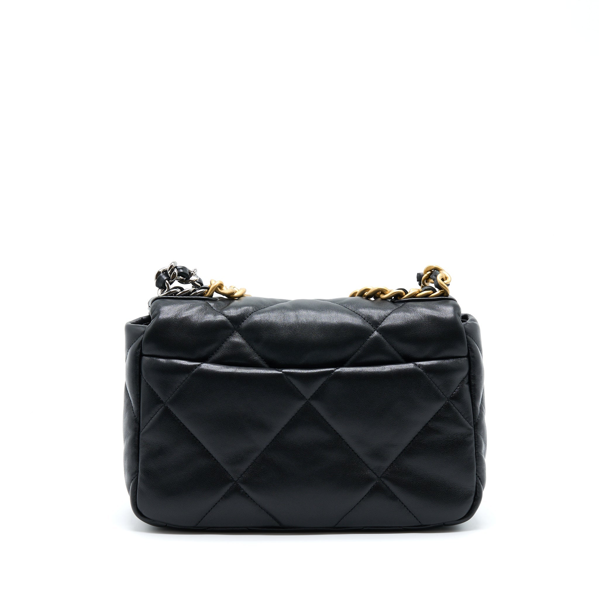 CHANEL SMALL 19 BAG LAMBSKIN BLACK WITH MULTICOLOUR HARDWARE (MICROCHIP)