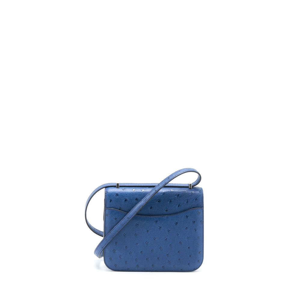 HERMES MINI CONSTANCE OSTRICH 7L BLEU DE MALTE SHW