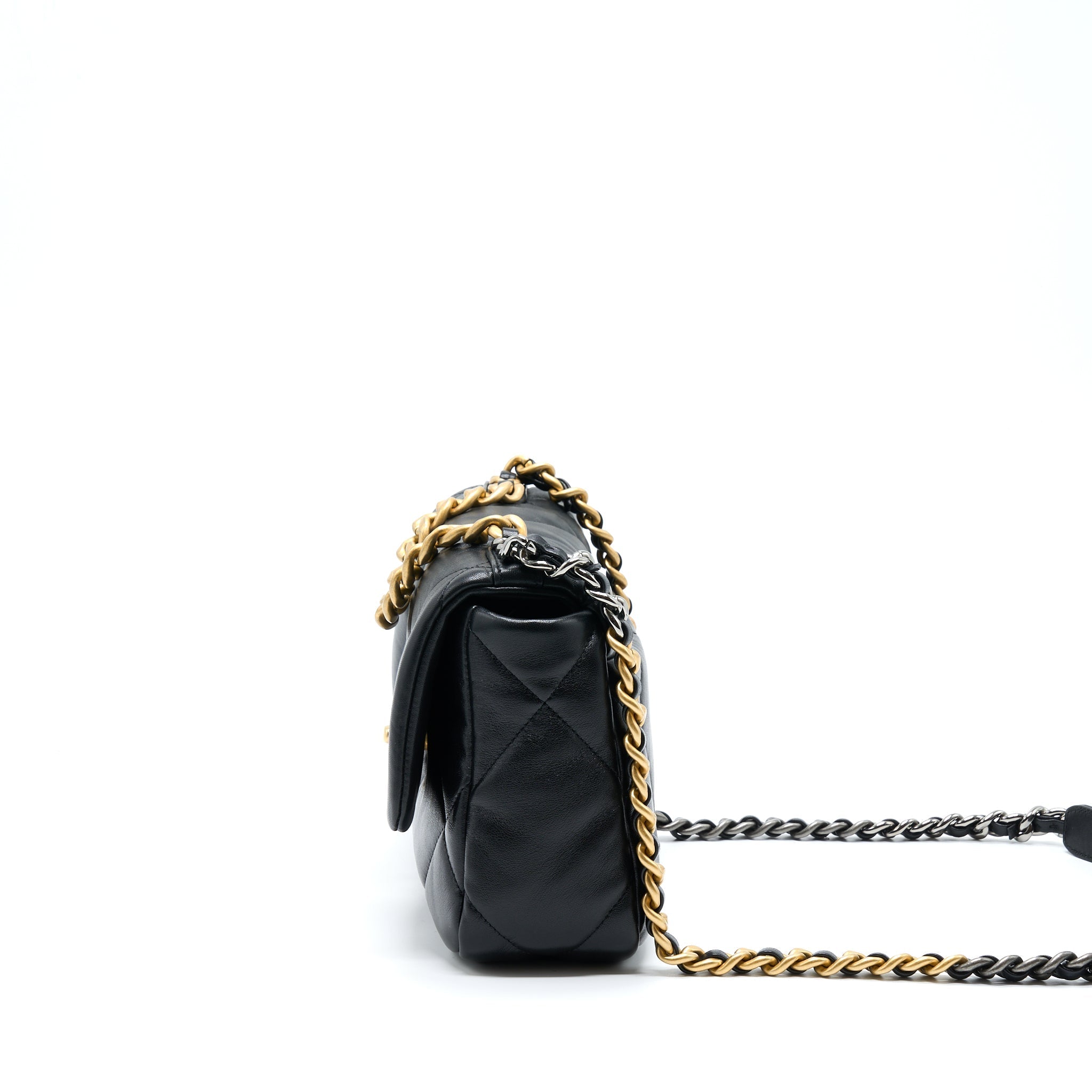 CHANEL SMALL 19 BAG LAMBSKIN BLACK WITH MULTICOLOUR HARDWARE (MICROCHIP)