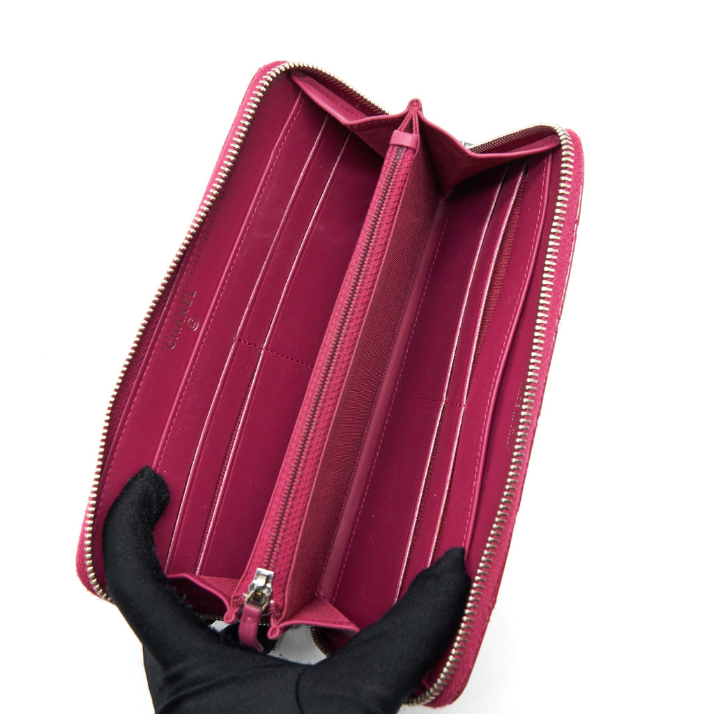 CHANEL LONG ZIP WALLET PATENT FUCHSIA SHW