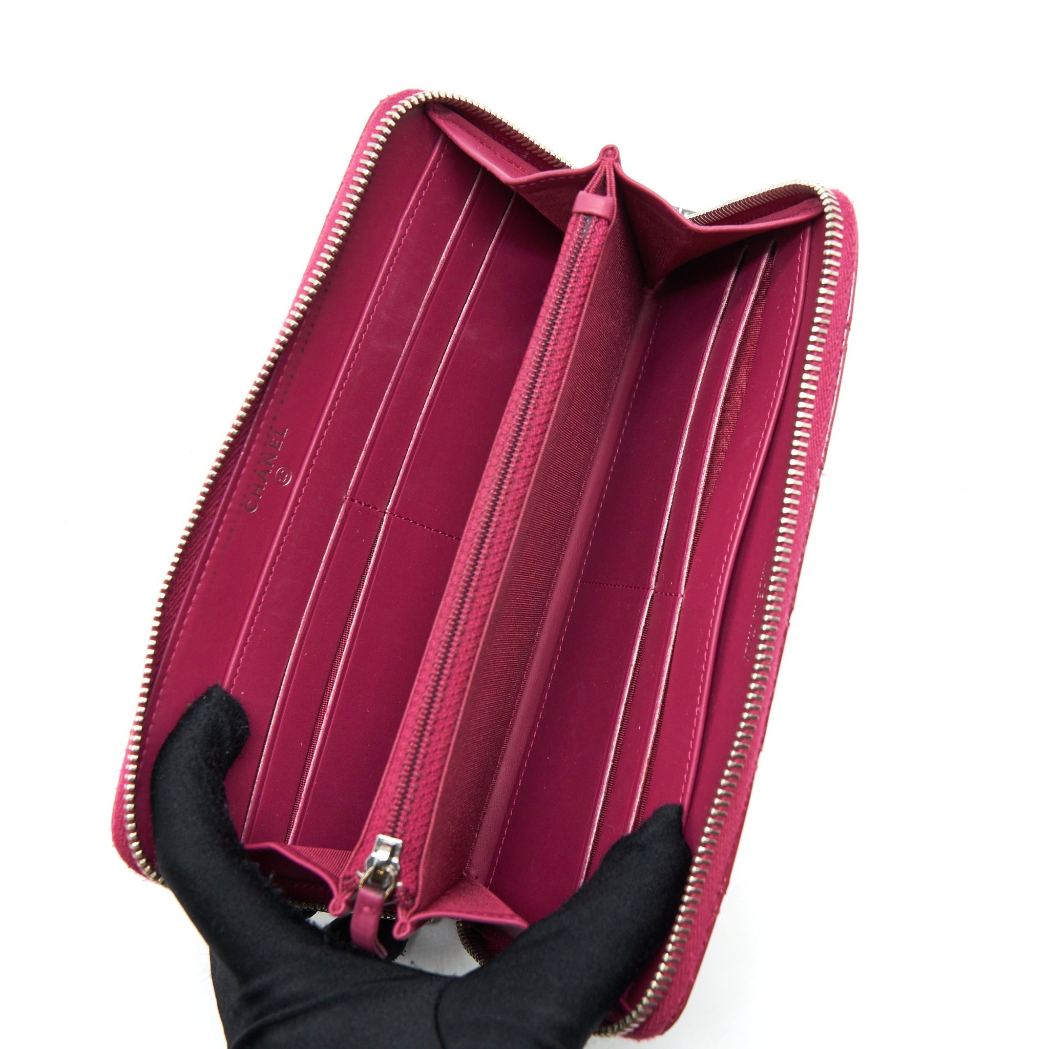 CHANEL LONG ZIP WALLET PATENT FUCHSIA SHW