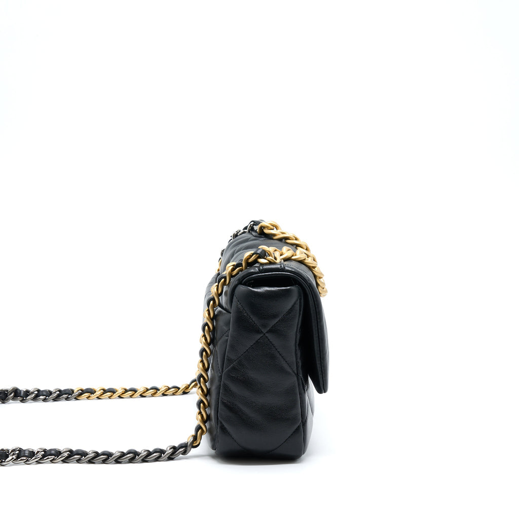 CHANEL SMALL 19 BAG LAMBSKIN BLACK WITH MULTICOLOUR HARDWARE (MICROCHIP)