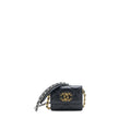 CHANEL 19 FLAP CARD HOLDER WITH CHAIN LAMBSKIN BLACK MULTICOLOUR HARDWARE
