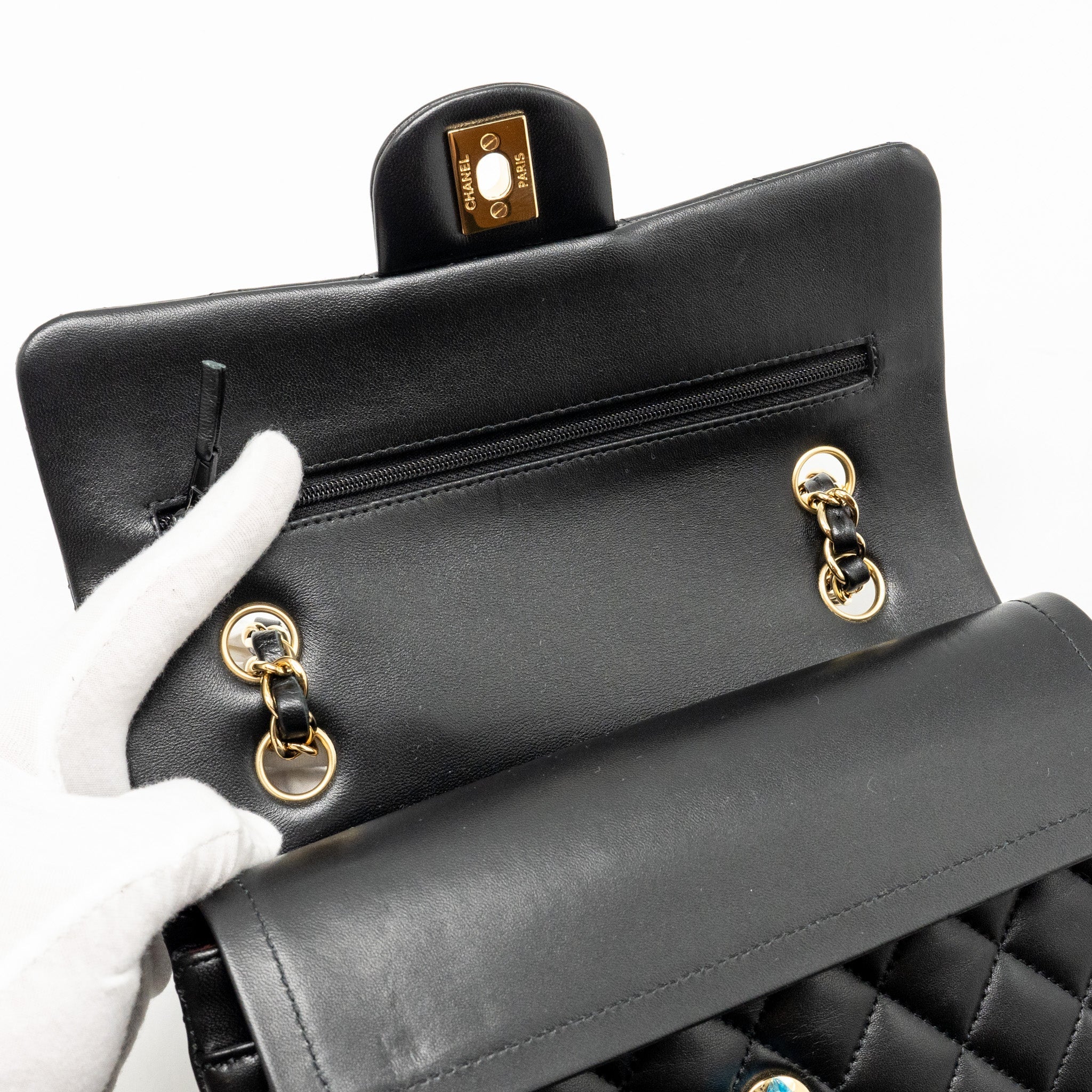 CHANEL SMALL CLASSIC DOUBLE FLAP BAG LAMBSKIN BLACK GHW(MICROCHIP)