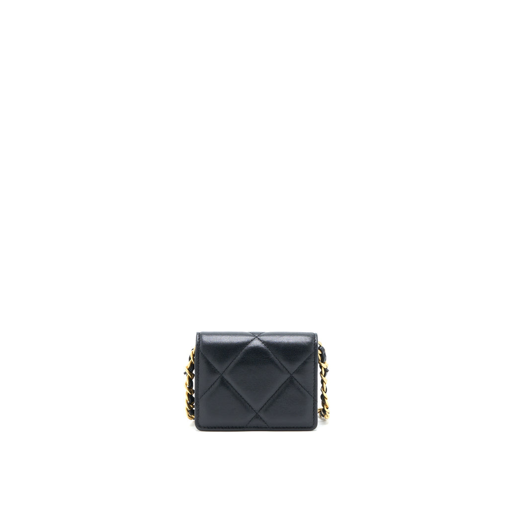CHANEL 19 FLAP CARD HOLDER WITH CHAIN LAMBSKIN BLACK MULTICOLOUR HARDWARE