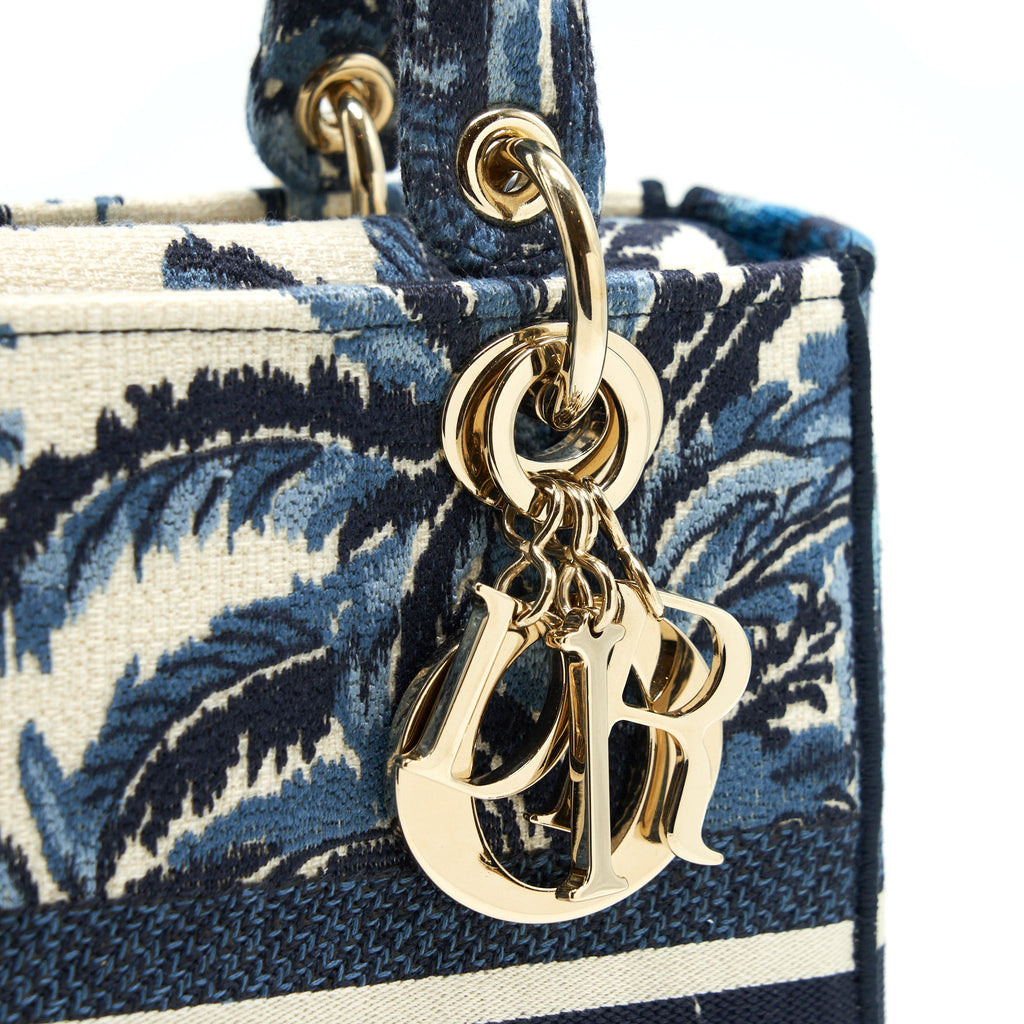 DIOR MEDIUM LADY D-LITE BAG AQUA BLUE TOILE DE JOUY EMBROIDERY