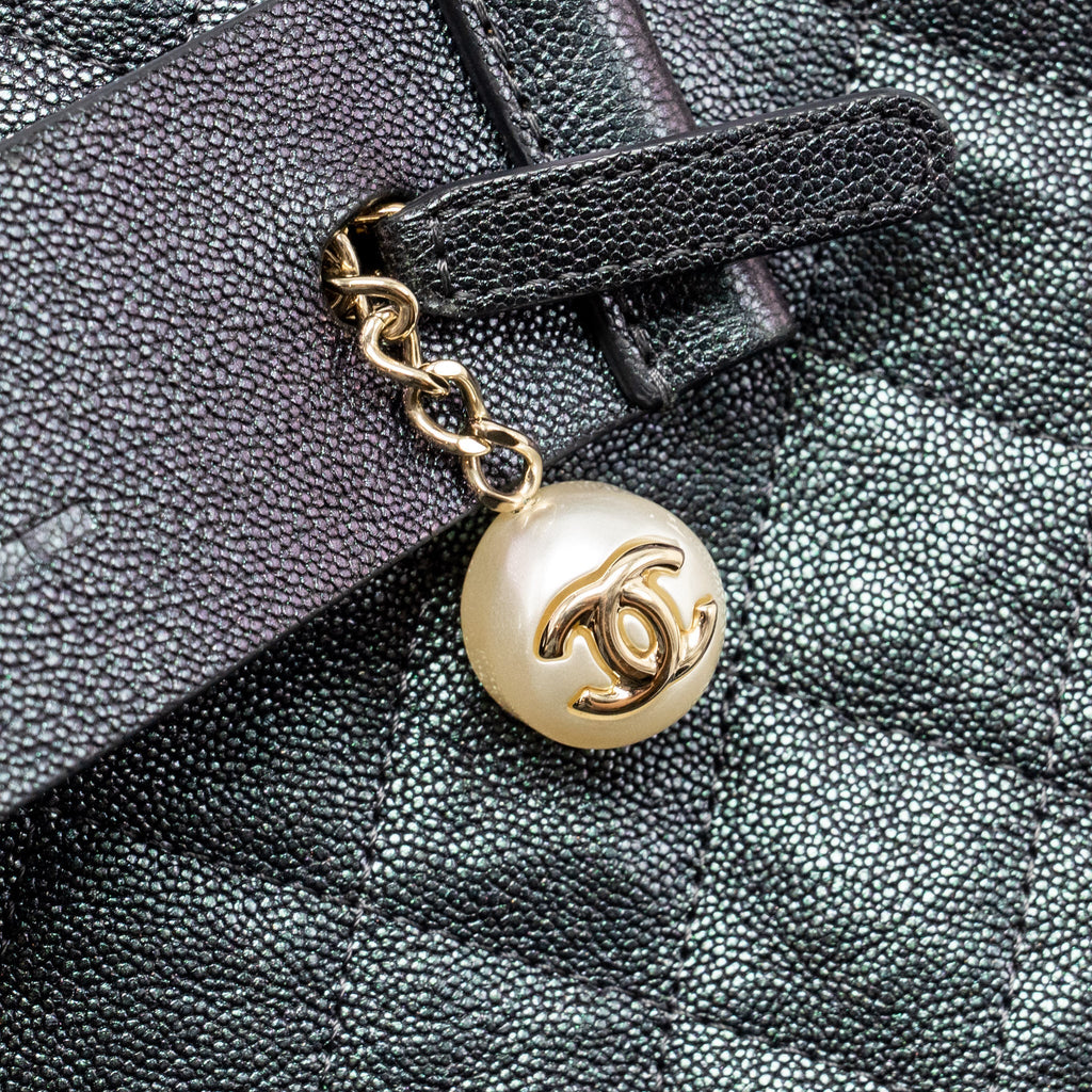 CHANEL NIGHT BY THE C POUCH CLUTCH CAVIAR IRIDESCENT BLACK LGHW