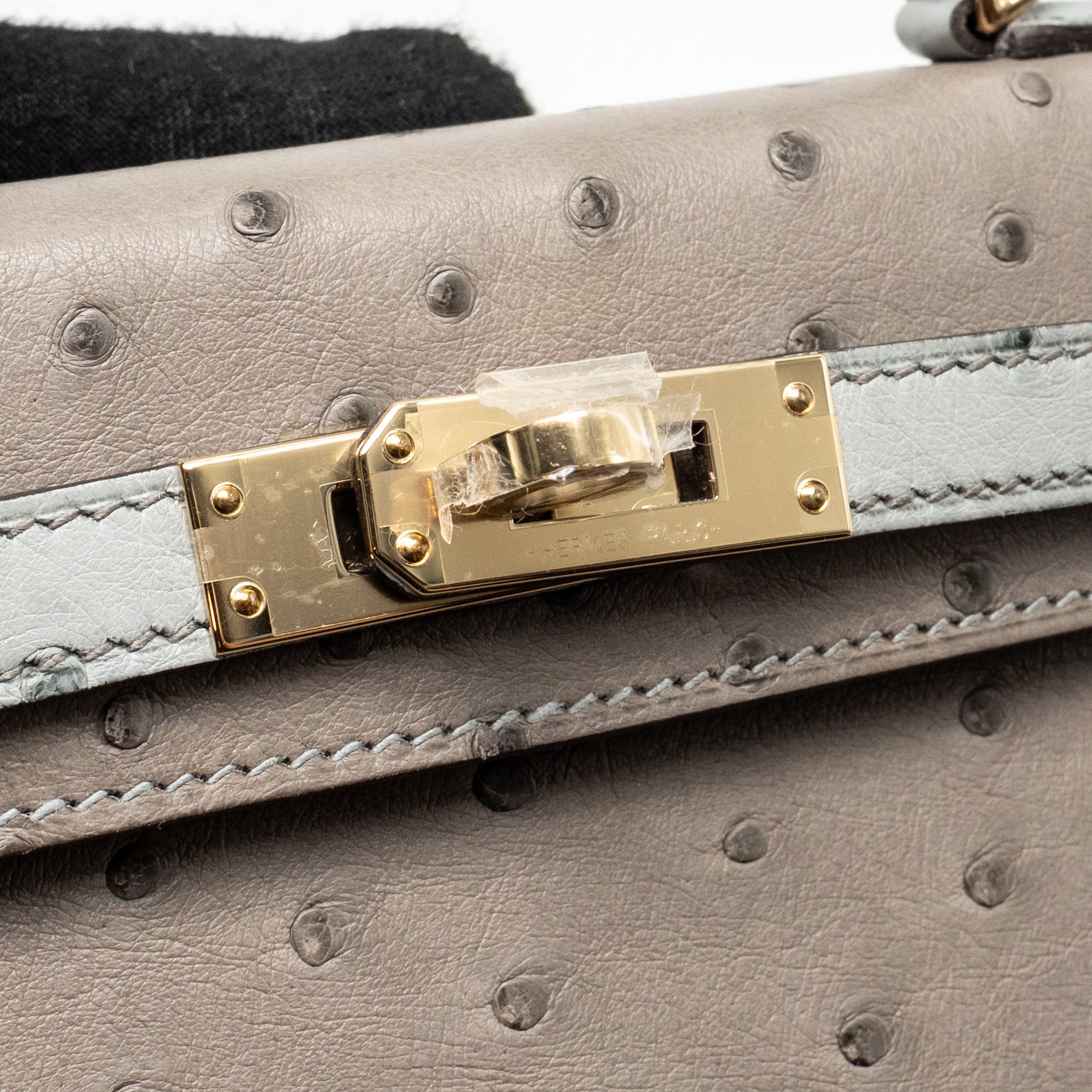 HERMES MINI KELLY II SPECIAL ORDER OSTRICH GRIS TOURTERELLE / BLUE GLACIER LGHW