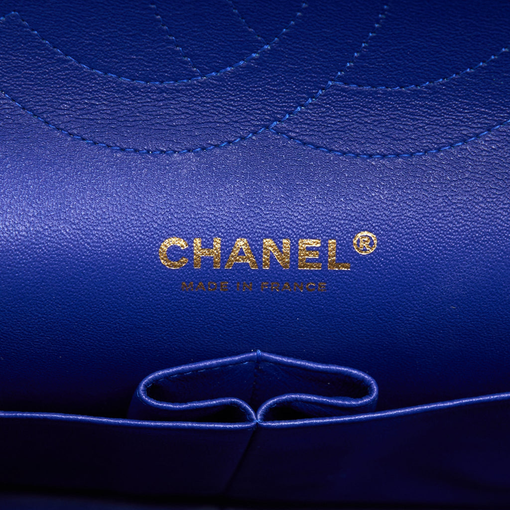 CHANEL JUMBO CLASSIC DOUBLE FLAP BAG LAMBSKIN BLUE BRUSHED GHW