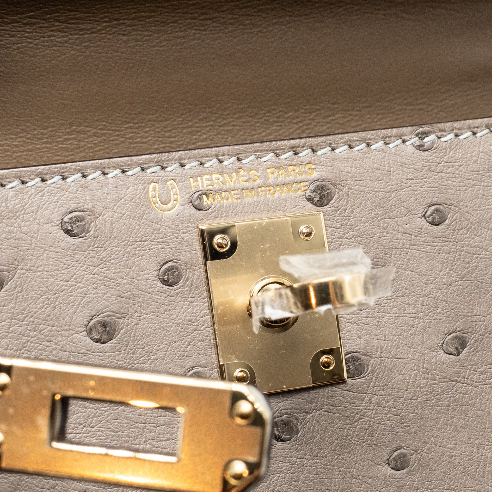 HERMES MINI KELLY II SPECIAL ORDER OSTRICH GRIS TOURTERELLE / BLUE GLACIER LGHW
