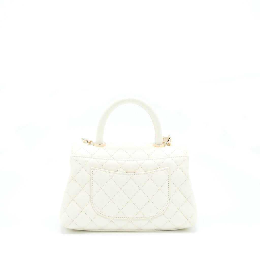 CHANEL SMALL COCO HANDLE CAVIAR WHITE LGHW (MICROCHIP)