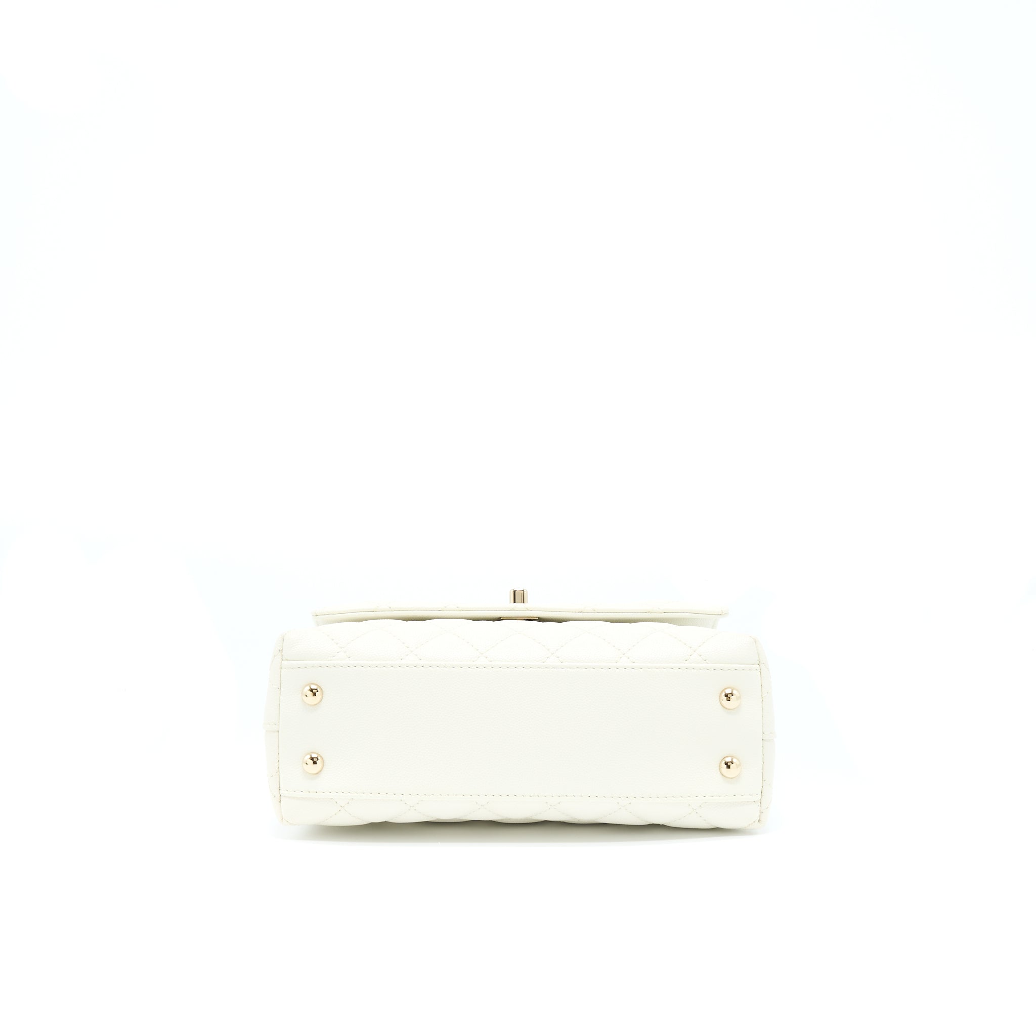 CHANEL SMALL COCO HANDLE CAVIAR WHITE LGHW (MICROCHIP)
