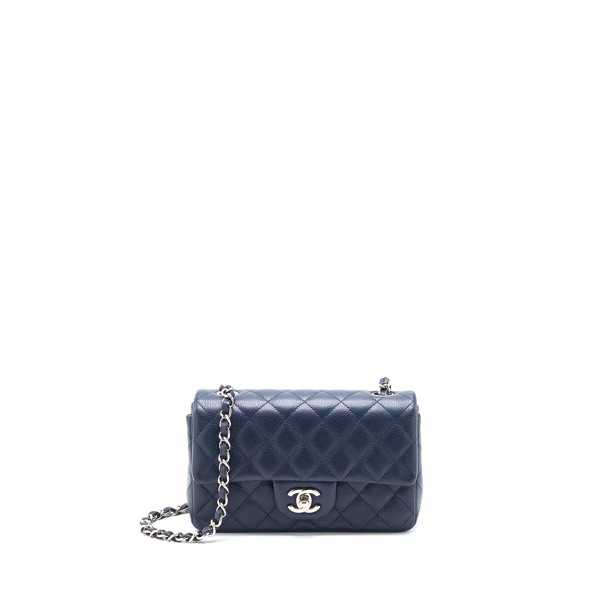 CHANEL CLASSIC MINI RECTANGULAR FLAP BAG CAVIAR NAVY SHW