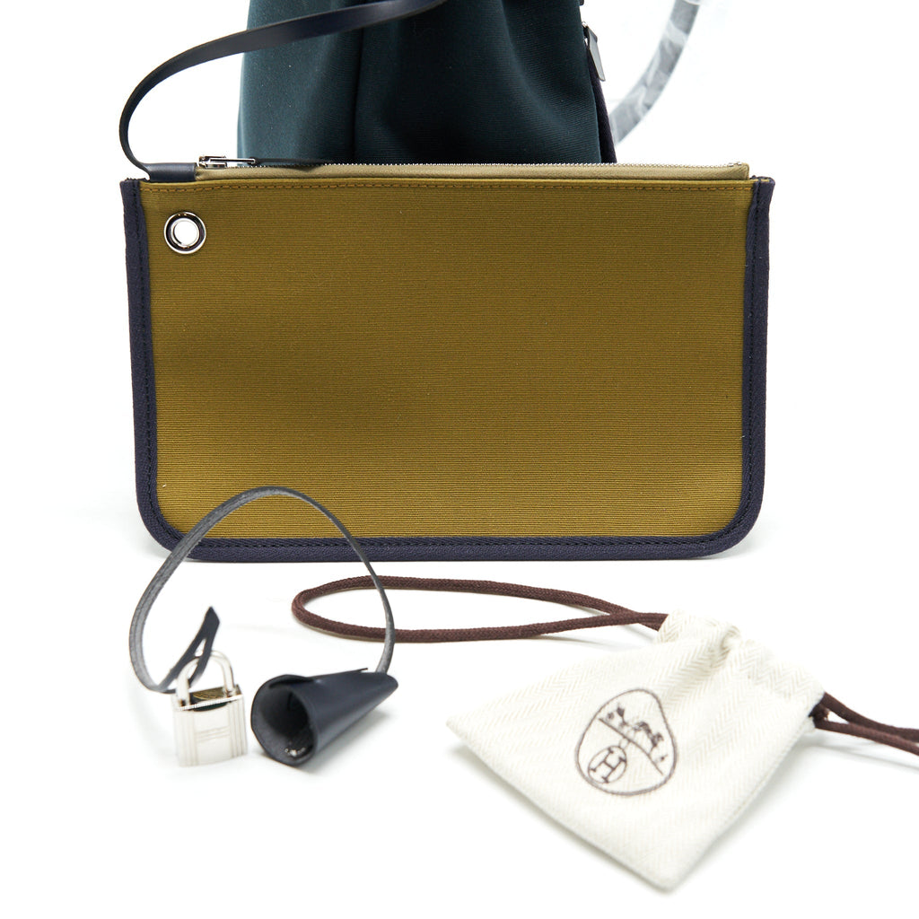 HERMES HERBAG 31 ZIP BAG VERT CYPRES/VERT OLIVE / BLUE INDIGO SHW