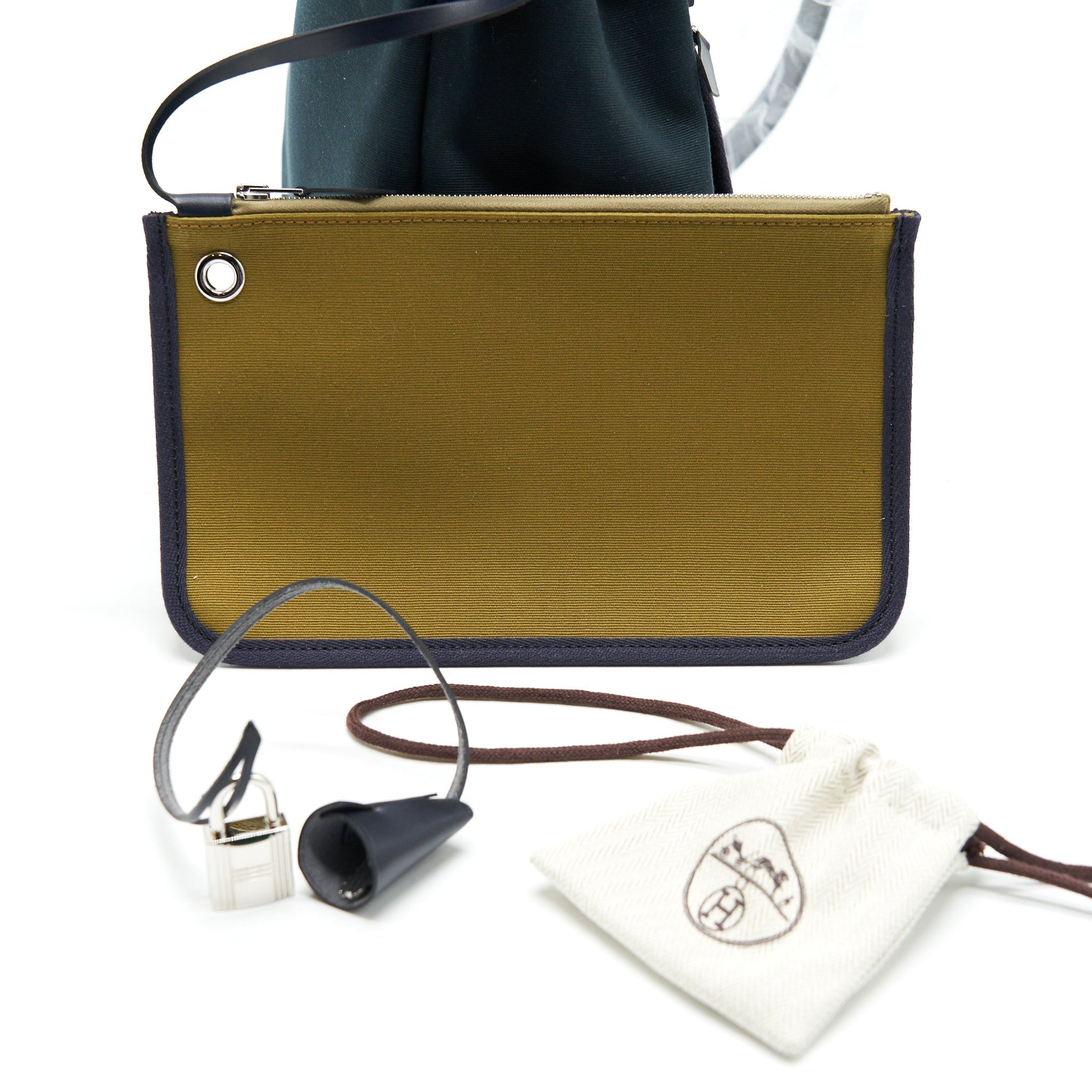 HERMES HERBAG 31 ZIP BAG VERT CYPRES/VERT OLIVE / BLUE INDIGO SHW