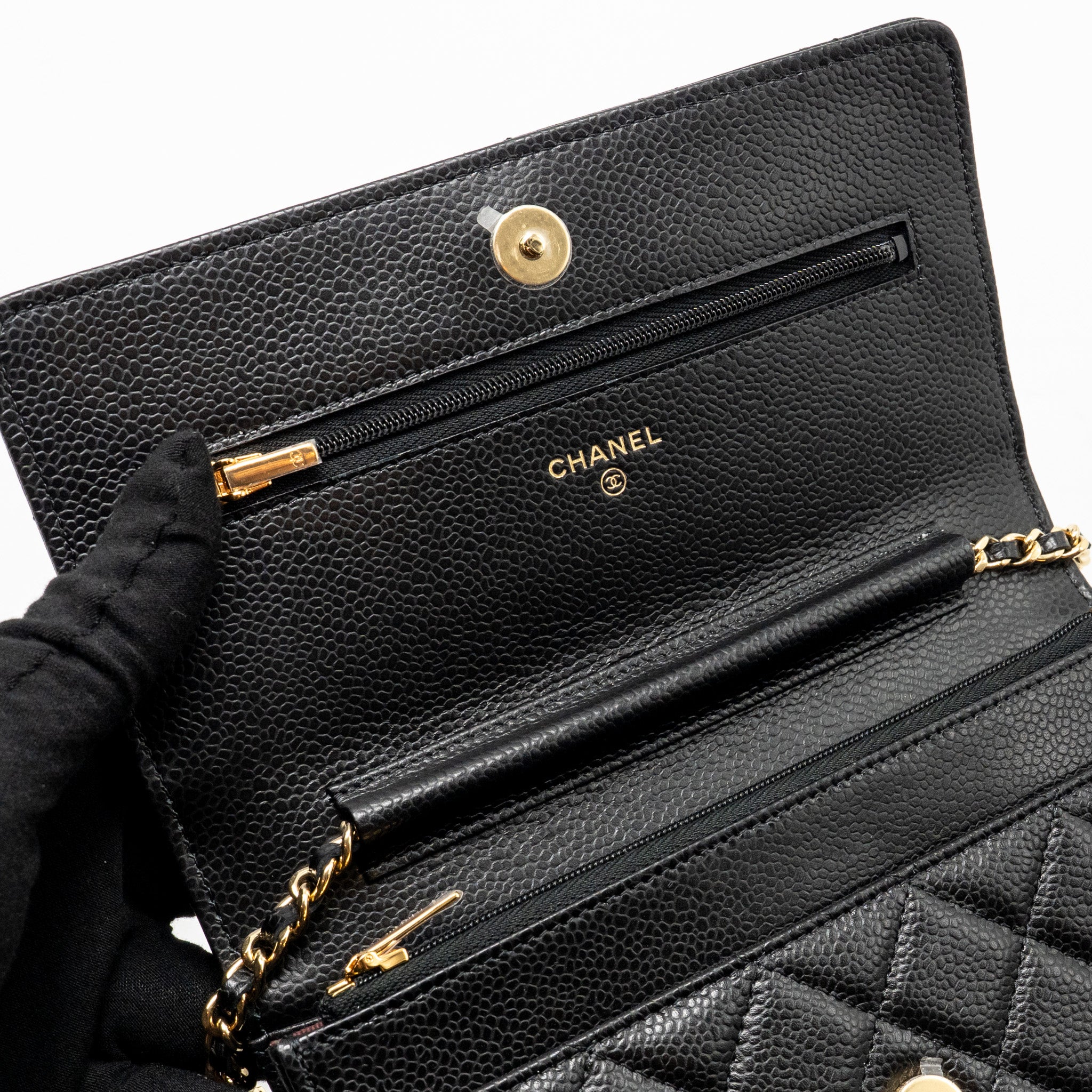 CHANEL CLASSIC WALLET ON CHAIN CAVIAR BLACK GHW (MICROCHIP)