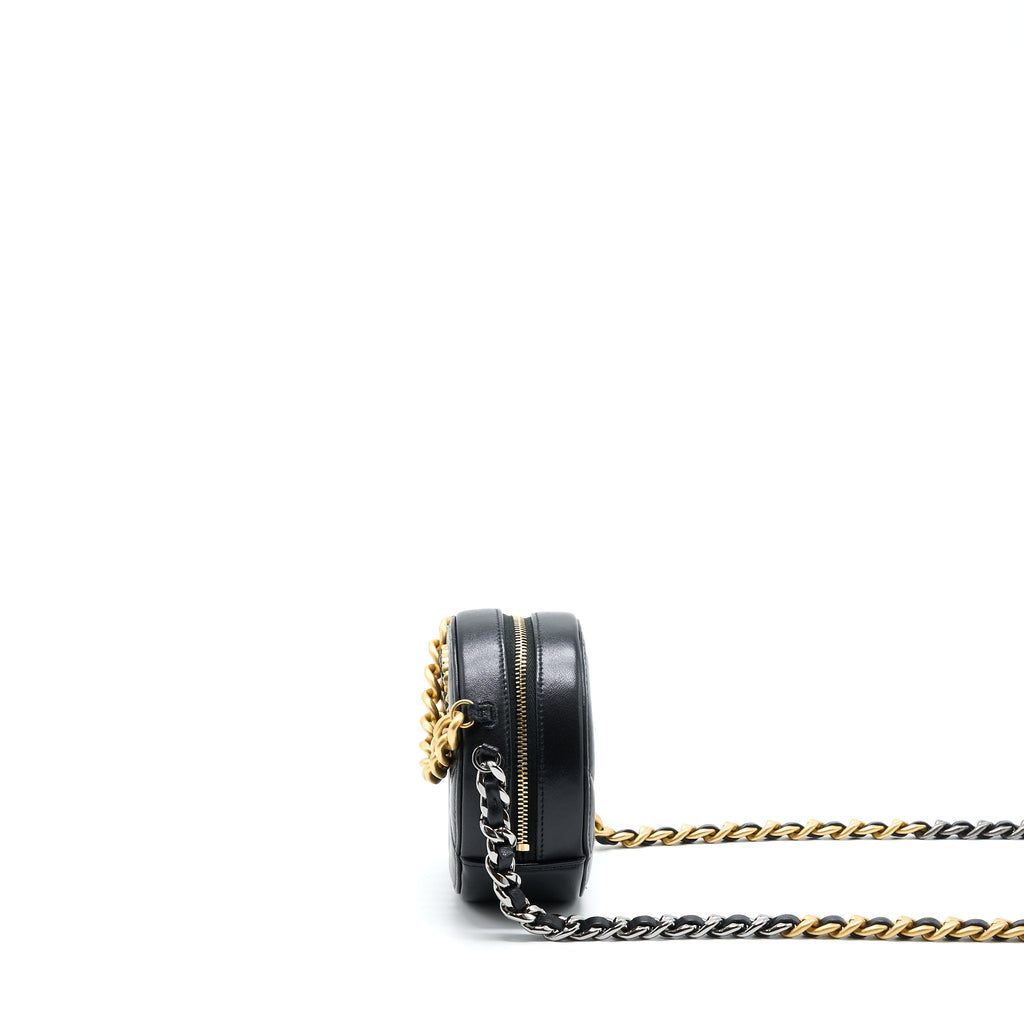 CHANEL 19 ROUND CLUTCH WITH CHAIN LAMBSKIN GOLD/SILVER HARDWARE