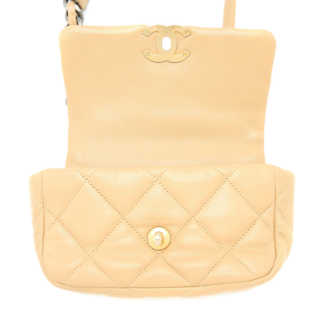 CHANEL 19 BELT BAG LAMBSKIN DARK BEIGE MULTICOLOUR HARDWARE