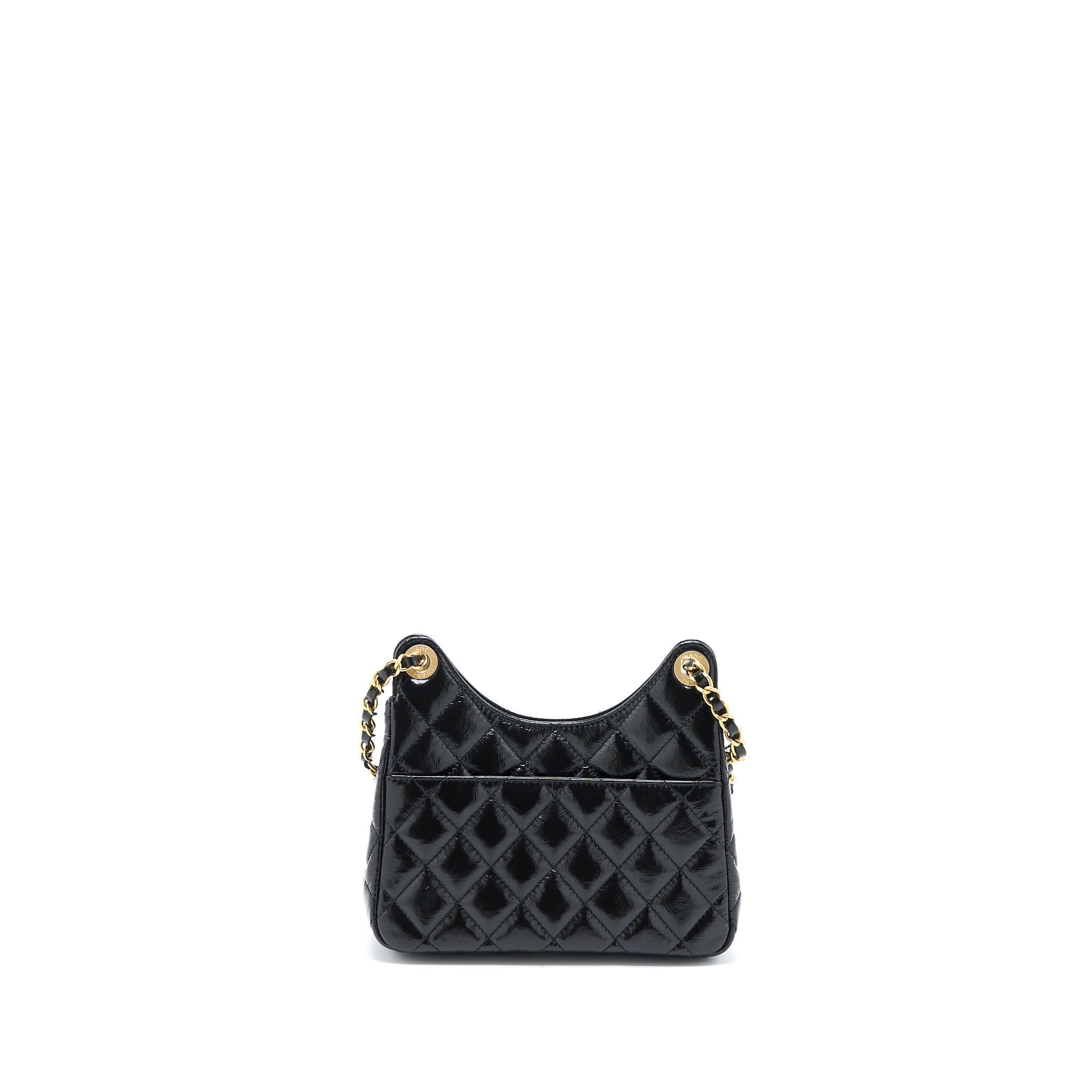 CHANEL 23C SMALL HOBO BAG SHINY CALFSKIN BLACK BRUSHED GHW (MICROCHIP)
