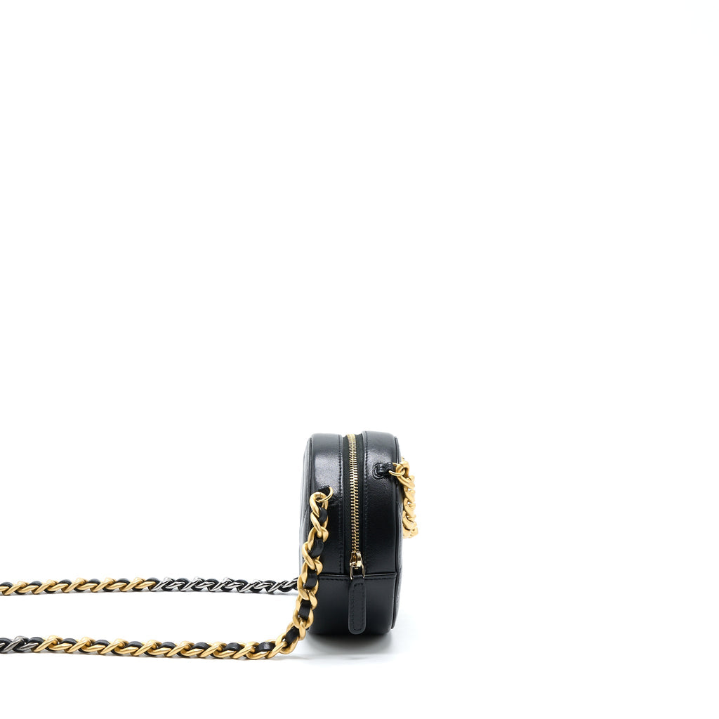 CHANEL 19 ROUND CLUTCH WITH CHAIN LAMBSKIN GOLD/SILVER HARDWARE