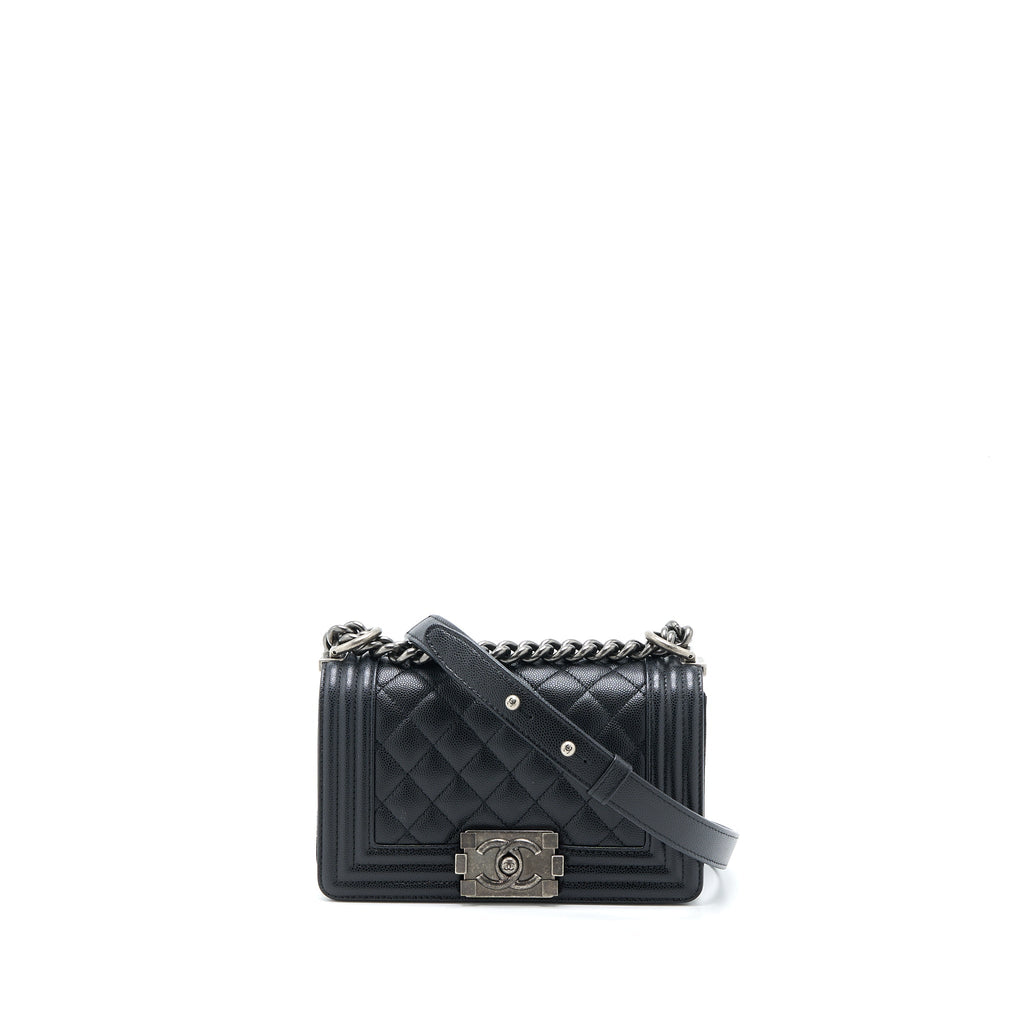 CHANEL SMALL BOY BAG CAVIAR BLACK RUTHENIUM SHW (MICROCHIP)
