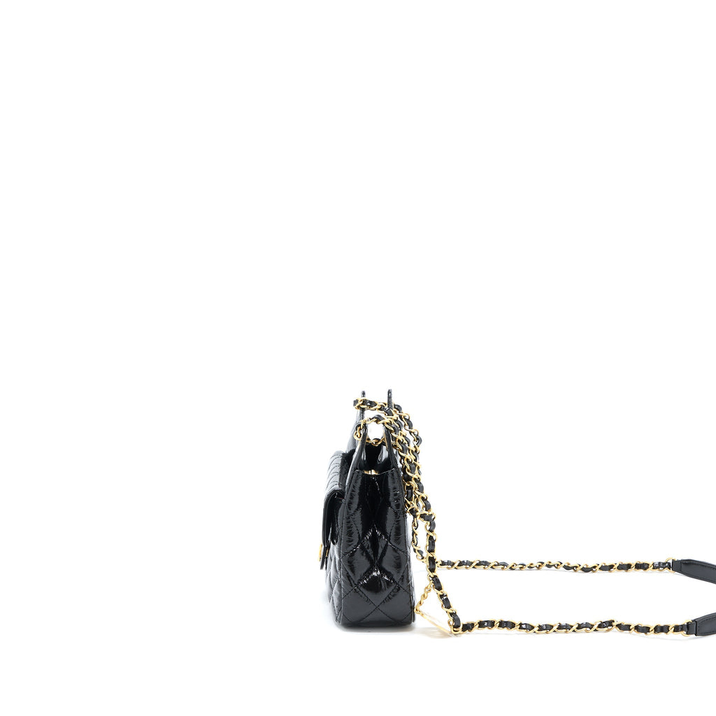 CHANEL 23C SMALL HOBO BAG SHINY CALFSKIN BLACK BRUSHED GHW (MICROCHIP)