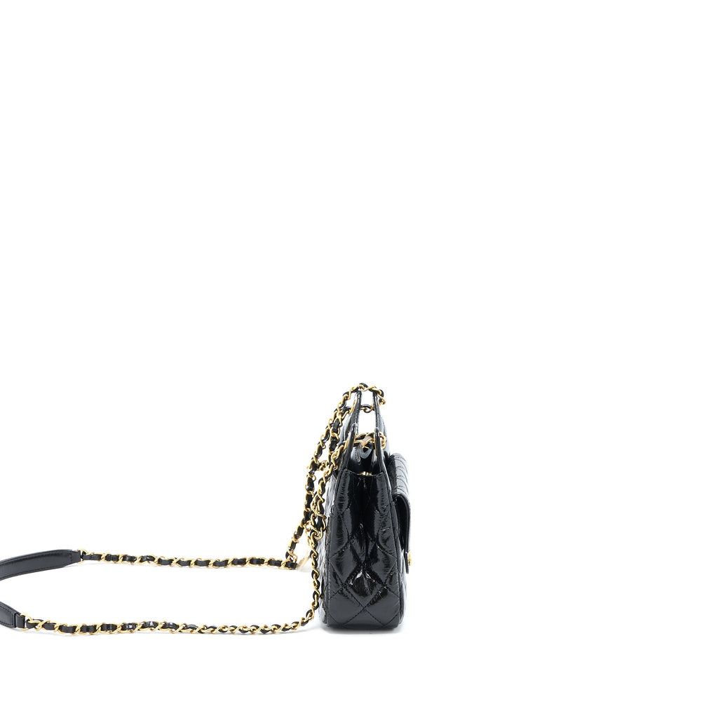 CHANEL 23C SMALL HOBO BAG SHINY CALFSKIN BLACK BRUSHED GHW (MICROCHIP)
