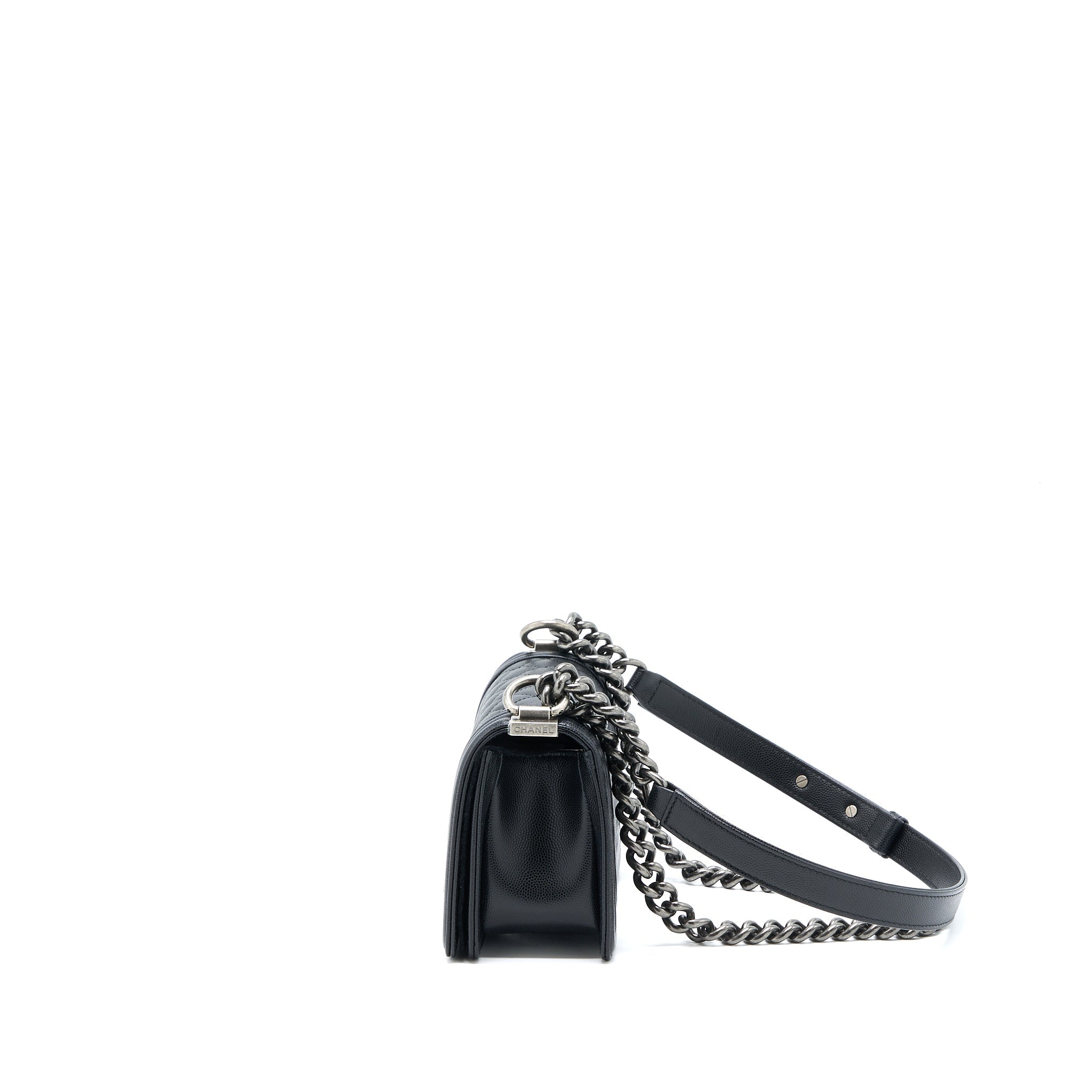 CHANEL SMALL BOY BAG CAVIAR BLACK RUTHENIUM SHW (MICROCHIP)