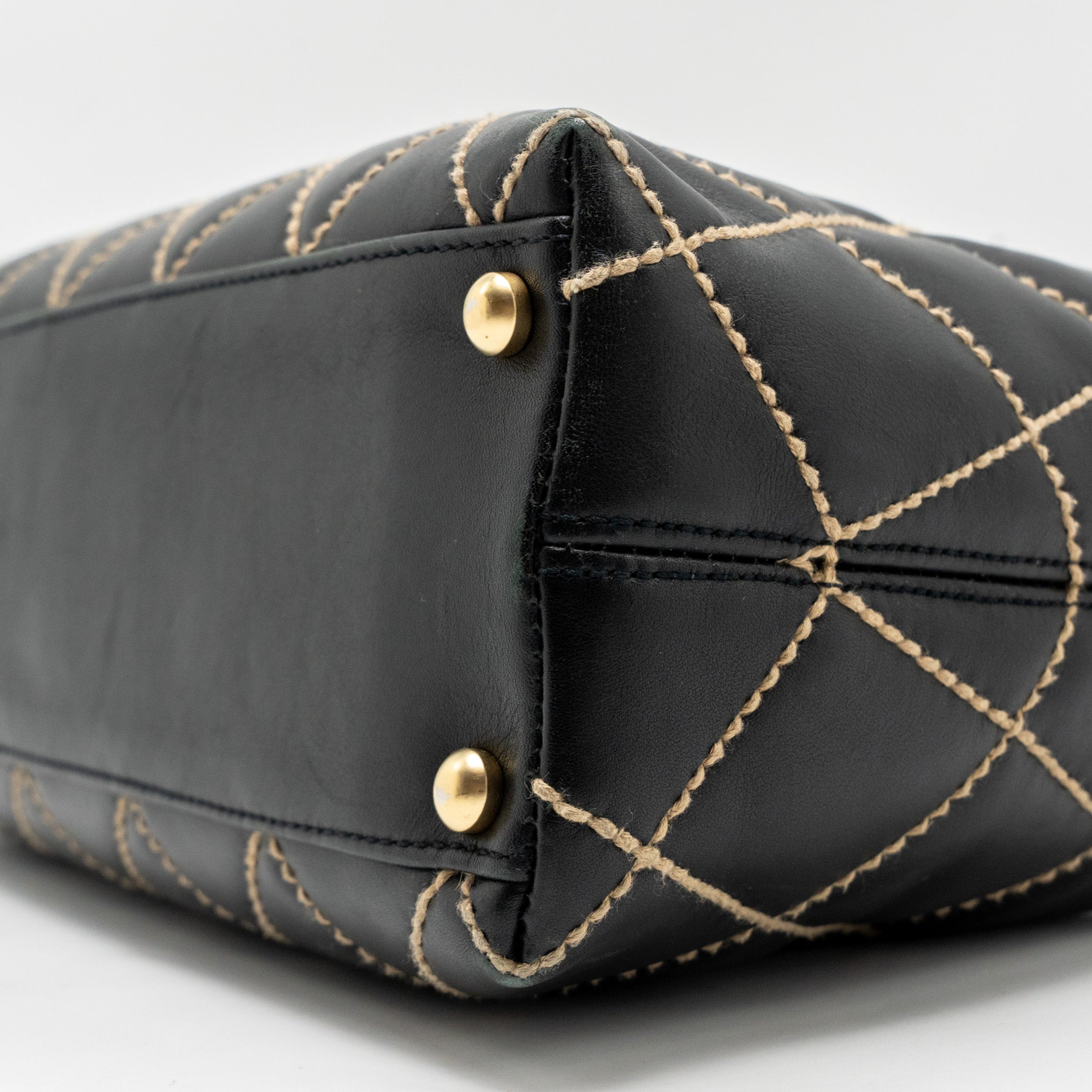 CHANEL VINTAGE WILD STITCH SHOULDER BAG CALFSKIN BLACK GHW