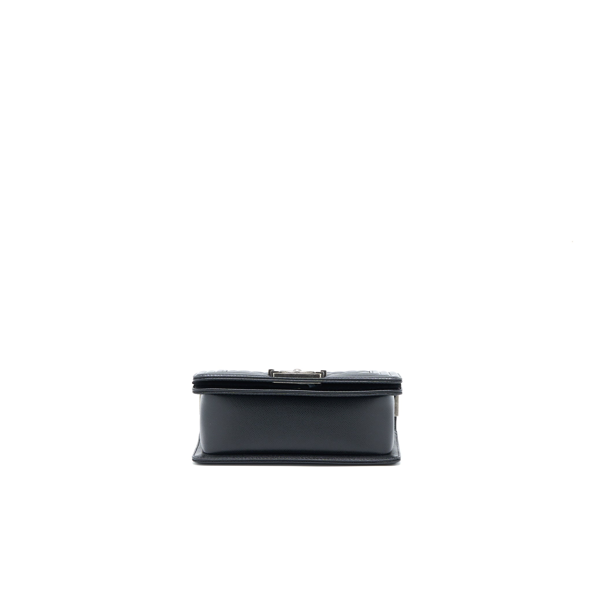 CHANEL SMALL BOY BAG CAVIAR BLACK RUTHENIUM SHW (MICROCHIP)