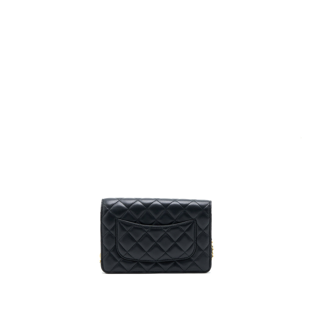 CHANEL PEARL CRUSH WALLET ON CHAIN LAMBSKIN BLACK GHW (MICROCHIP)