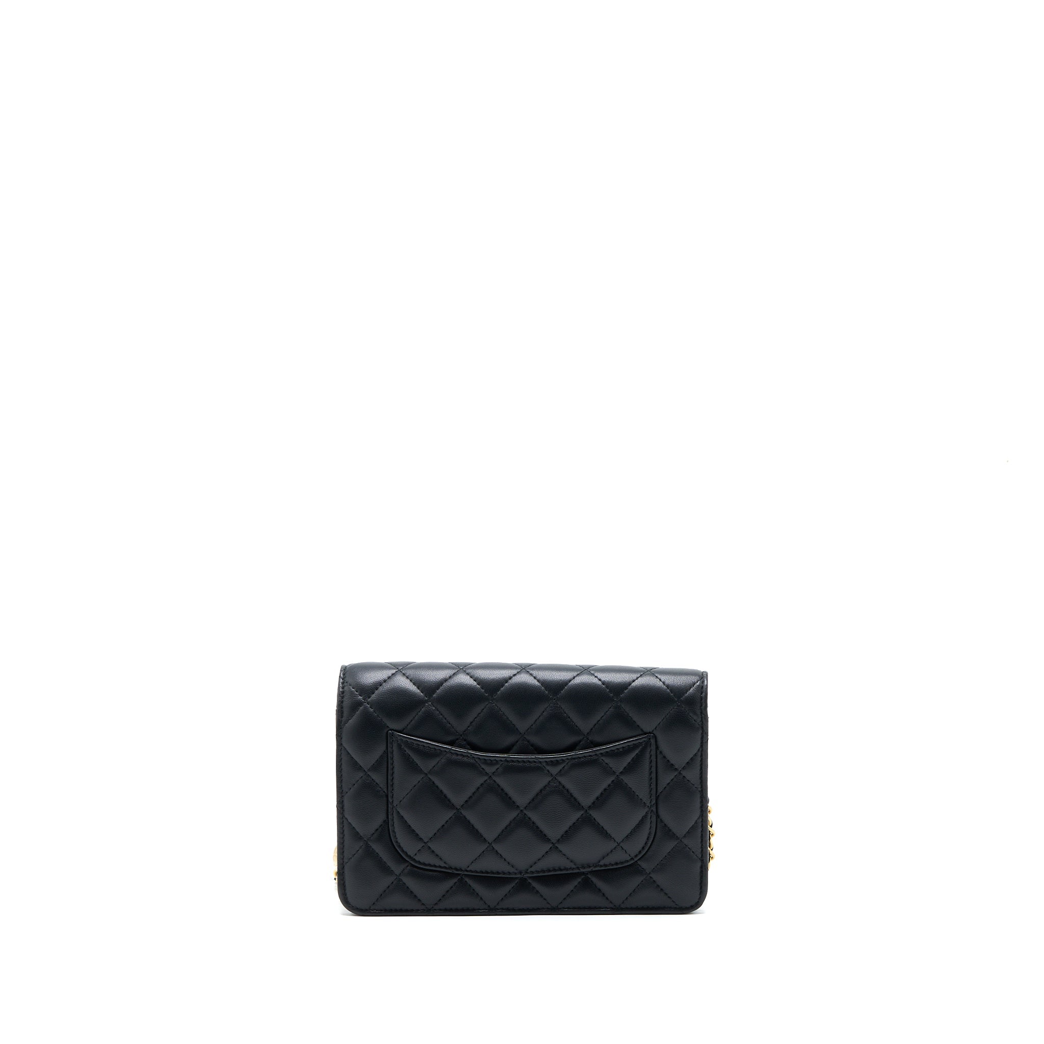 CHANEL PEARL CRUSH WALLET ON CHAIN LAMBSKIN BLACK GHW (MICROCHIP)