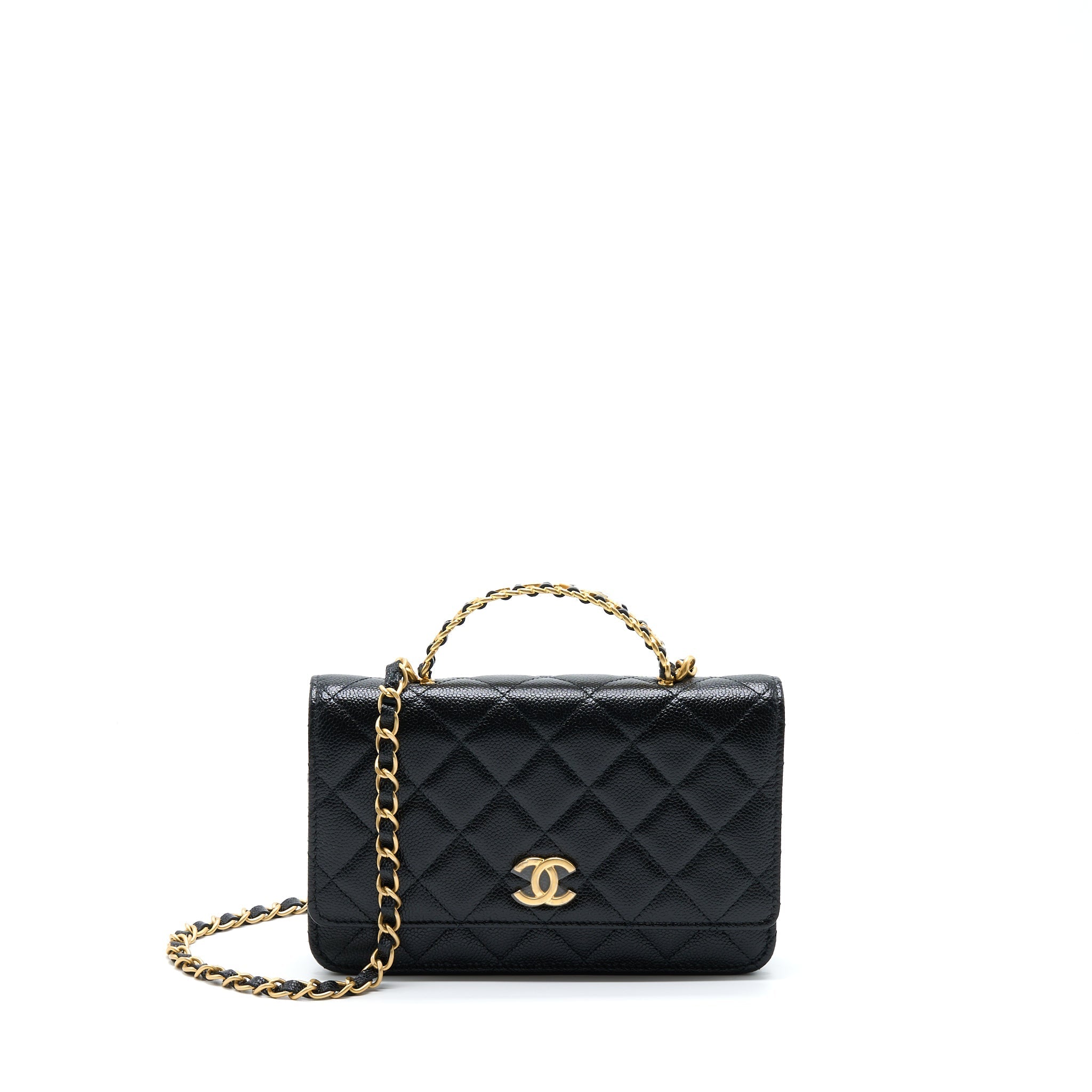 CHANEL LETTER TOP HANDLE WALLET ON CHAIN CAVIAR BLACK GHW (MICROCHIP)