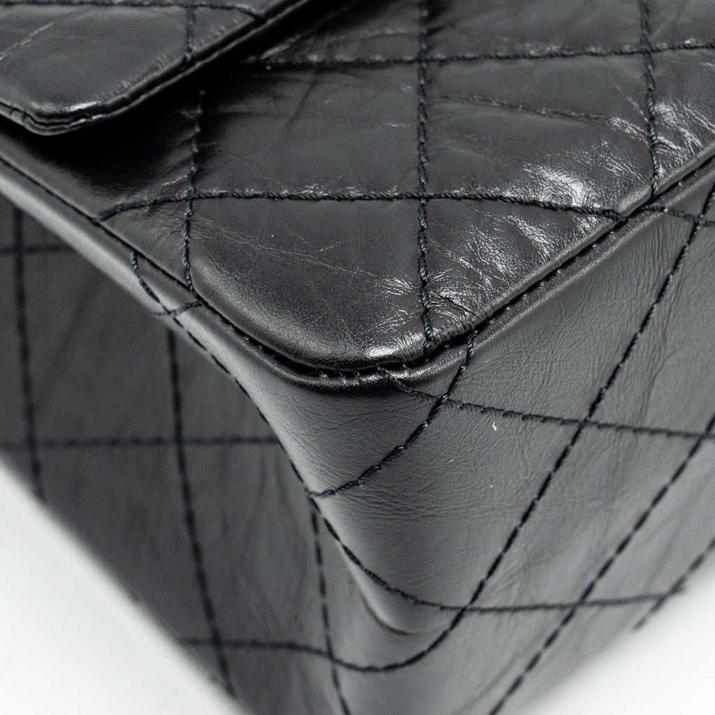 CHANEL LARGE 2.55 REISSUE FLAP BAG AGED CALFSKIN BLACK GHW