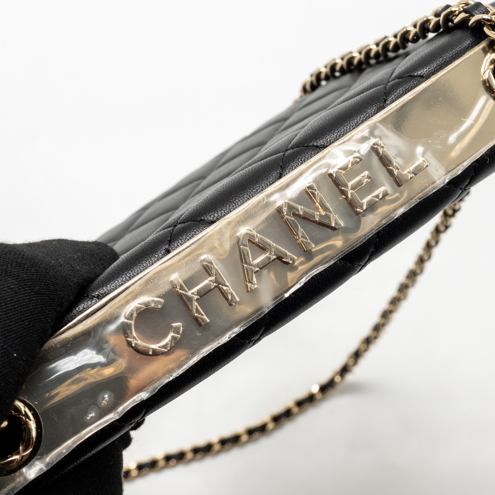 CHANEL TRENDY CC WALLET ON CHAIN LAMBSKIN BLACK LGHW (MICROCHIP)