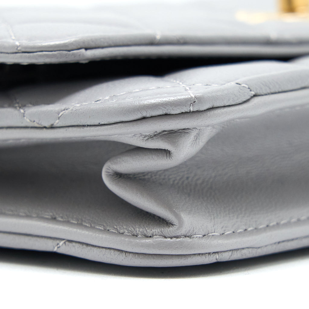 CHANEL PEARL CRUSH WALLET ON CHAIN LAMBSKIN LIGHT GREY GHW (MICROCHIP)
