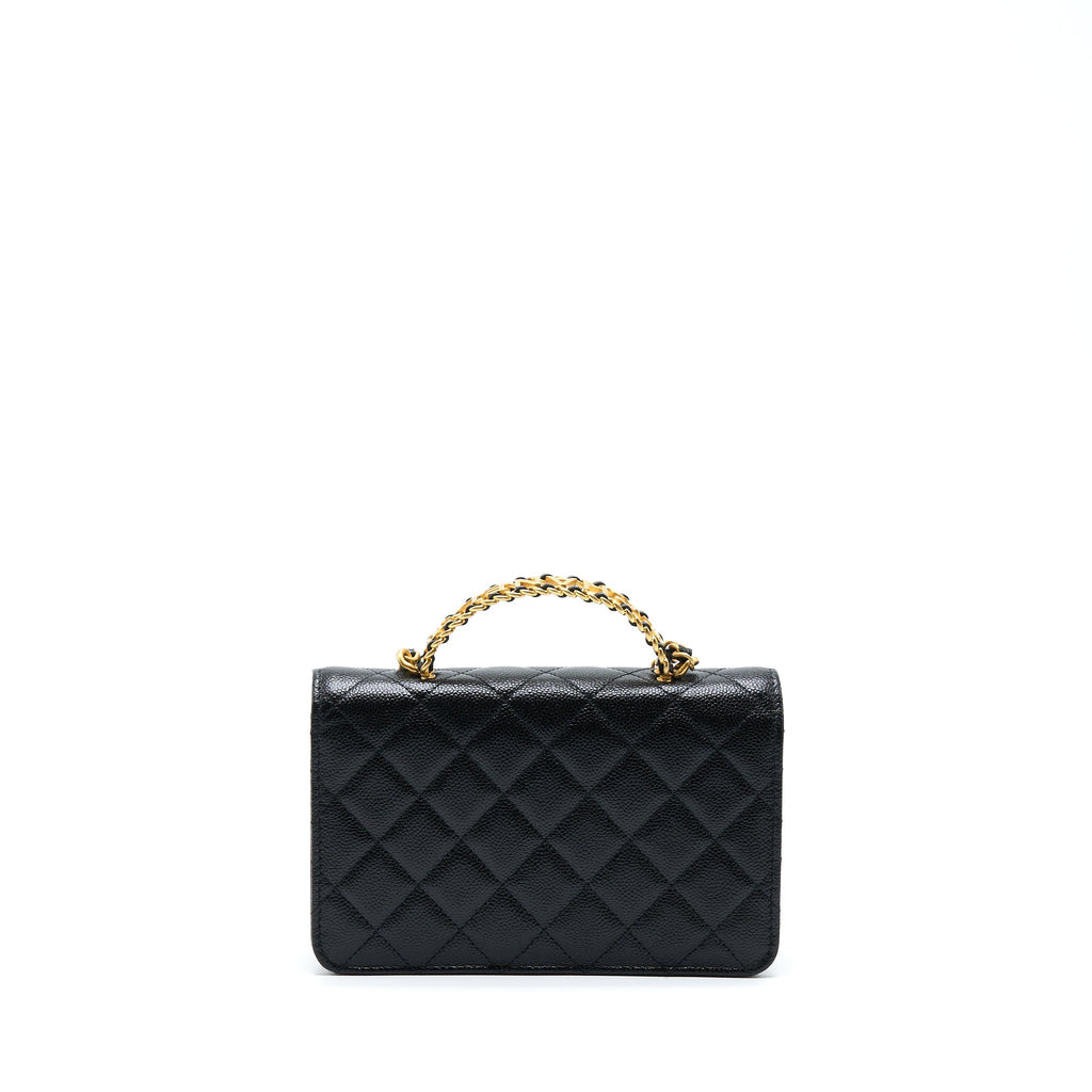 CHANEL LETTER TOP HANDLE WALLET ON CHAIN CAVIAR BLACK GHW (MICROCHIP)