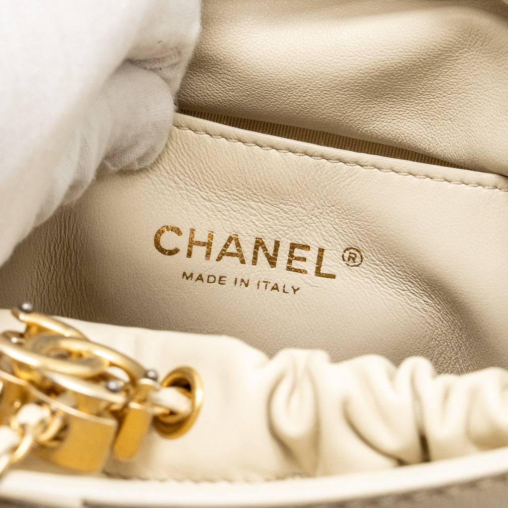 CHANEL BUCKET BAG LAMBSKIN CREAMY WHITE GHW