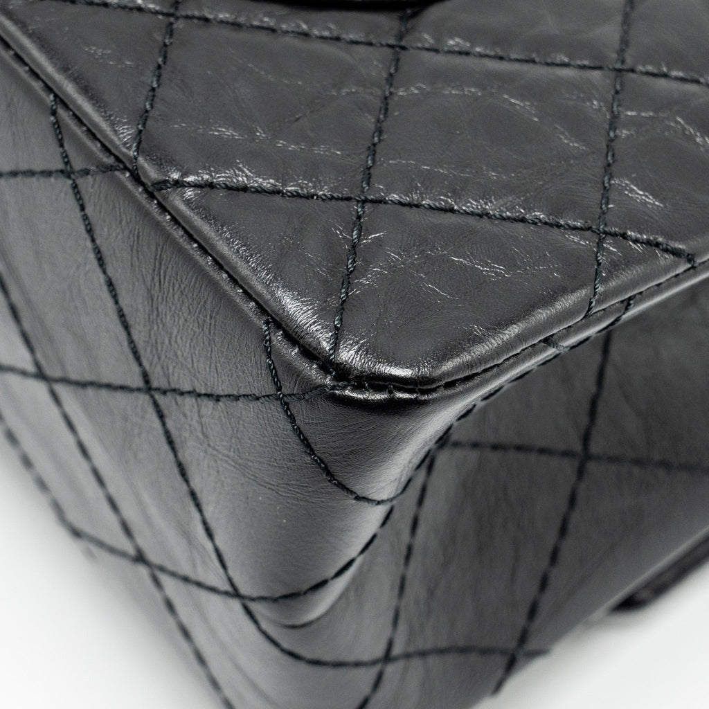 CHANEL LARGE 2.55 REISSUE FLAP BAG AGED CALFSKIN BLACK GHW